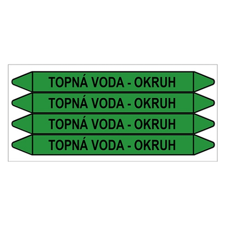 Značení potrubí, topná voda - okruh,4 ks, 250 × 26 mm